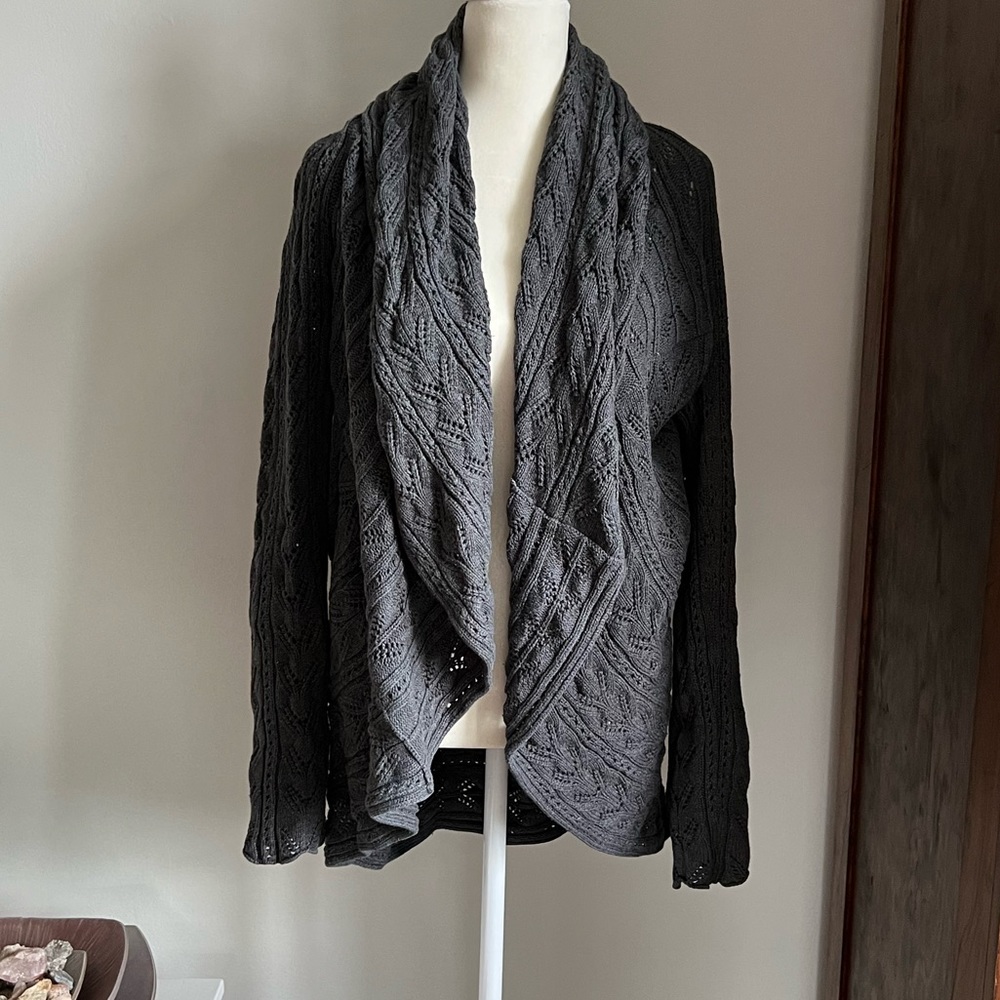 CAbi grey cotton shawl collar lace knit cardigan.  Size M.